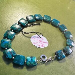 Chrysocolla Square Necklace with Sterling Clasp
